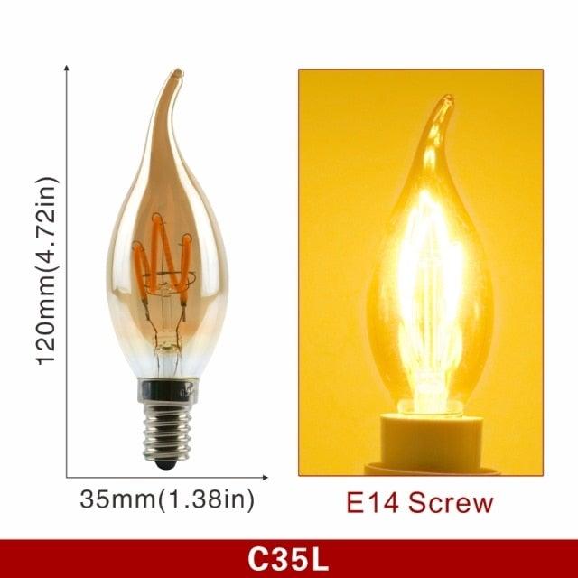 E14 E27 Retro LED Spiral Filament Light Bulb 4W 220V C35 G45 A60 T45 ST64 T185 T225 G80 G95 G125 Vintage Edison Lamp Vintage Filament Light Bulbs Globe Round