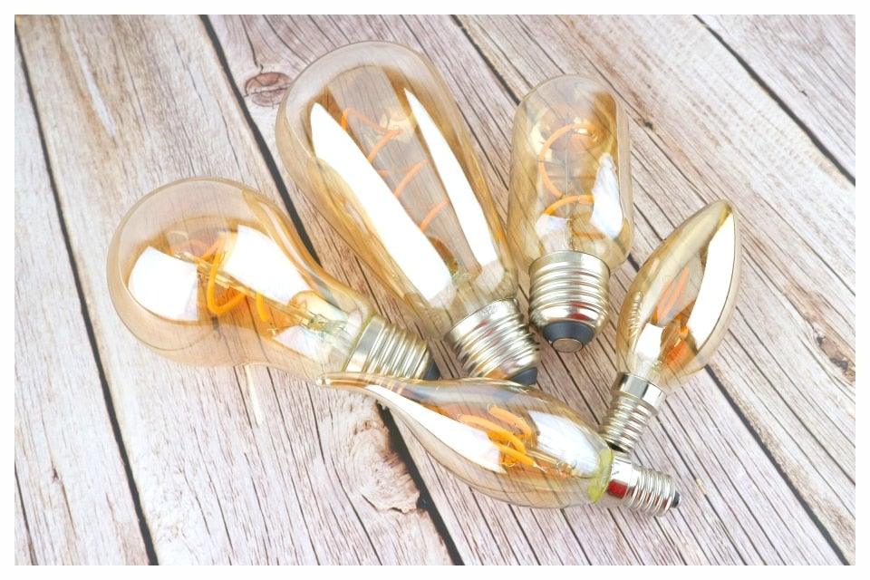 E14 E27 Retro LED Spiral Filament Light Bulb 4W 220V C35 G45 A60 T45 ST64 T185 T225 G80 G95 G125 Vintage Edison Lamp Vintage Filament Light Bulbs Globe Round