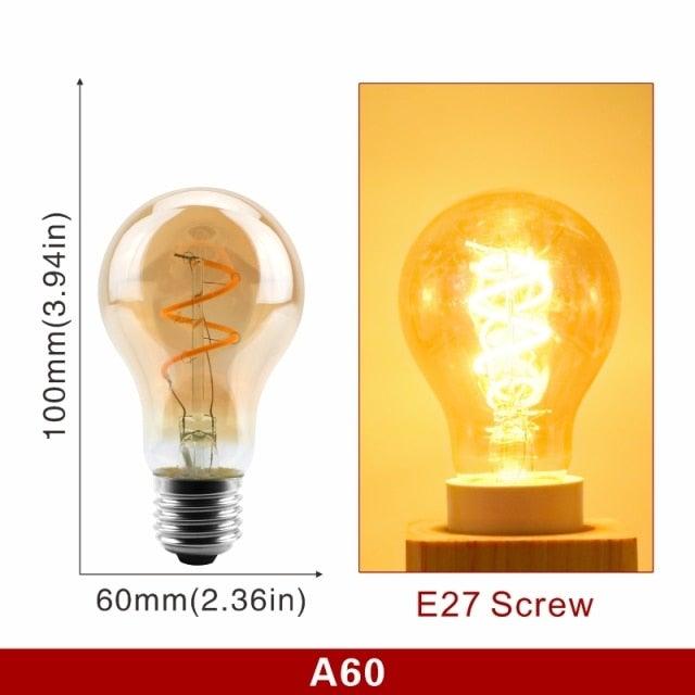 E14 E27 Retro LED Spiral Filament Light Bulb 4W 220V C35 G45 A60 T45 ST64 T185 T225 G80 G95 G125 Vintage Edison Lamp Vintage Filament Light Bulbs Globe Round
