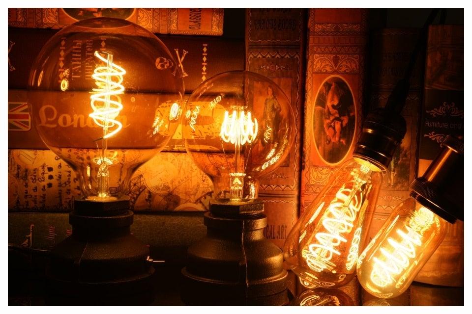 E14 E27 Retro LED Spiral Filament Light Bulb 4W 220V C35 G45 A60 T45 ST64 T185 T225 G80 G95 G125 Vintage Edison Lamp Vintage Filament Light Bulbs Globe Round
