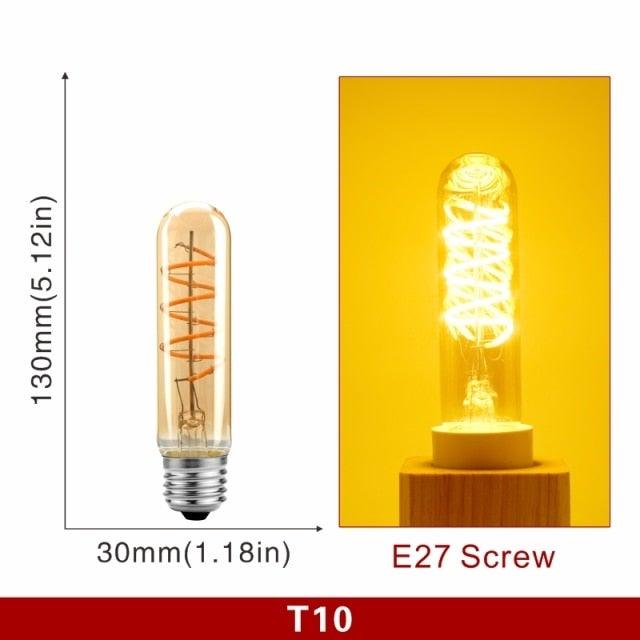 E14 E27 Retro LED Spiral Filament Light Bulb 4W 220V C35 G45 A60 T45 ST64 T185 T225 G80 G95 G125 Vintage Edison Lamp Vintage Filament Light Bulbs Globe Round