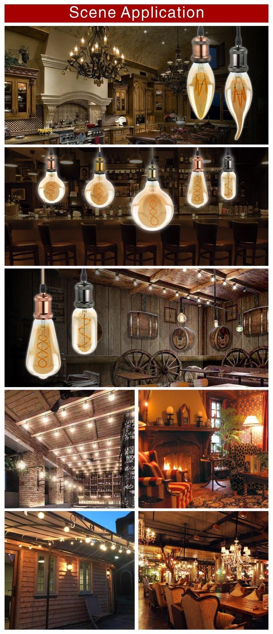 E14 E27 Retro LED Spiral Filament Light Bulb 4W 220V C35 G45 A60 T45 ST64 T185 T225 G80 G95 G125 Vintage Edison Lamp Vintage Filament Light Bulbs Globe Round