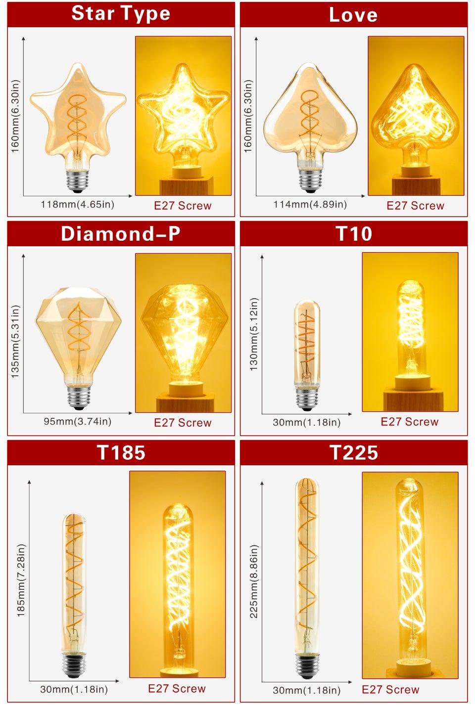 E14 E27 Retro LED Spiral Filament Light Bulb 4W 220V C35 G45 A60 T45 ST64 T185 T225 G80 G95 G125 Vintage Edison Lamp Vintage Filament Light Bulbs Globe Round