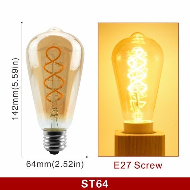 E14 E27 Retro LED Spiral Filament Light Bulb 4W 220V C35 G45 A60 T45 ST64 T185 T225 G80 G95 G125 Vintage Edison Lamp Vintage Filament Light Bulbs Globe Round
