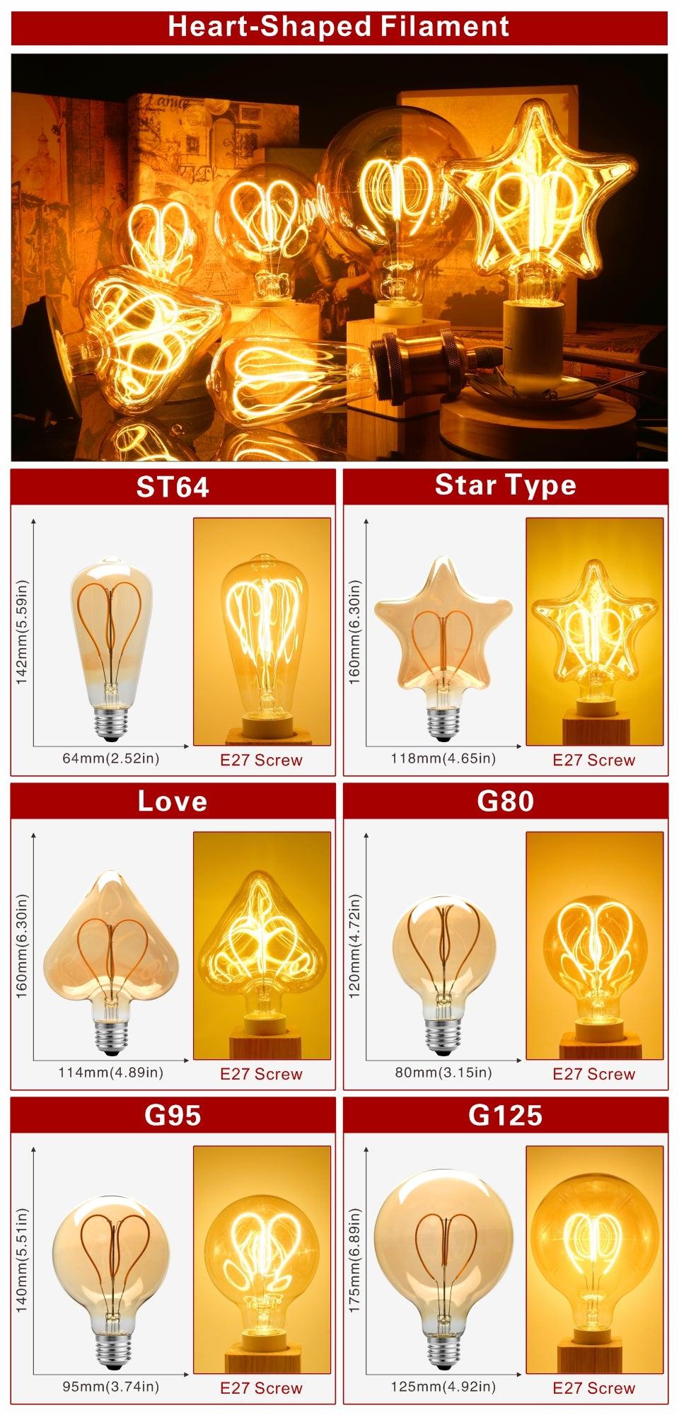 E14 E27 Retro LED Spiral Filament Light Bulb 4W 220V C35 G45 A60 T45 ST64 T185 T225 G80 G95 G125 Vintage Edison Lamp Vintage Filament Light Bulbs Globe Round