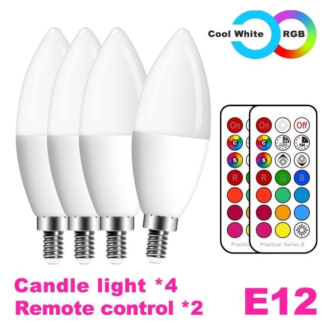 E14 LED Bulb Candle Color Indoor Neon Sign Light Bulb RGB Tape With Controller Lighting 220V E12 Dimmable Smart Lamp For Home Smart WiFi Candelabra Light Bulb, C37 Shape RGB+C+W LED Candle Light Bulb, 5W 400LM (2700k-6500k) Candelabra Bulb