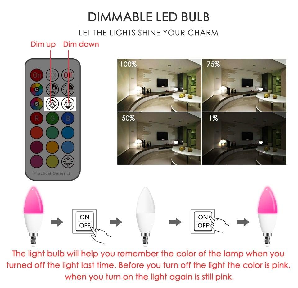 E14 LED Bulb Candle Color Indoor Neon Sign Light Bulb RGB Tape With Controller Lighting 220V E12 Dimmable Smart Lamp For Home Smart WiFi Candelabra Light Bulb, C37 Shape RGB+C+W LED Candle Light Bulb, 5W 400LM (2700k-6500k) Candelabra Bulb