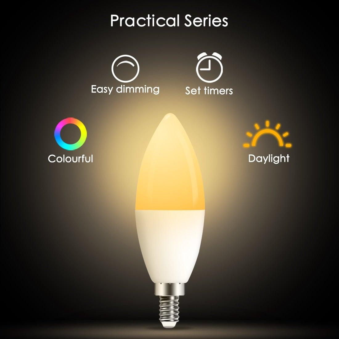 E14 LED Bulb Candle Color Indoor Neon Sign Light Bulb RGB Tape With Controller Lighting 220V E12 Dimmable Smart Lamp For Home Smart WiFi Candelabra Light Bulb, C37 Shape RGB+C+W LED Candle Light Bulb, 5W 400LM (2700k-6500k) Candelabra Bulb