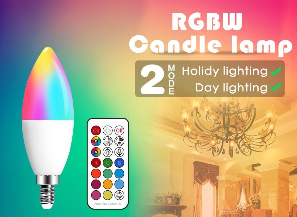 E14 LED Bulb Candle Color Indoor Neon Sign Light Bulb RGB Tape With Controller Lighting 220V E12 Dimmable Smart Lamp For Home Smart WiFi Candelabra Light Bulb, C37 Shape RGB+C+W LED Candle Light Bulb, 5W 400LM (2700k-6500k) Candelabra Bulb
