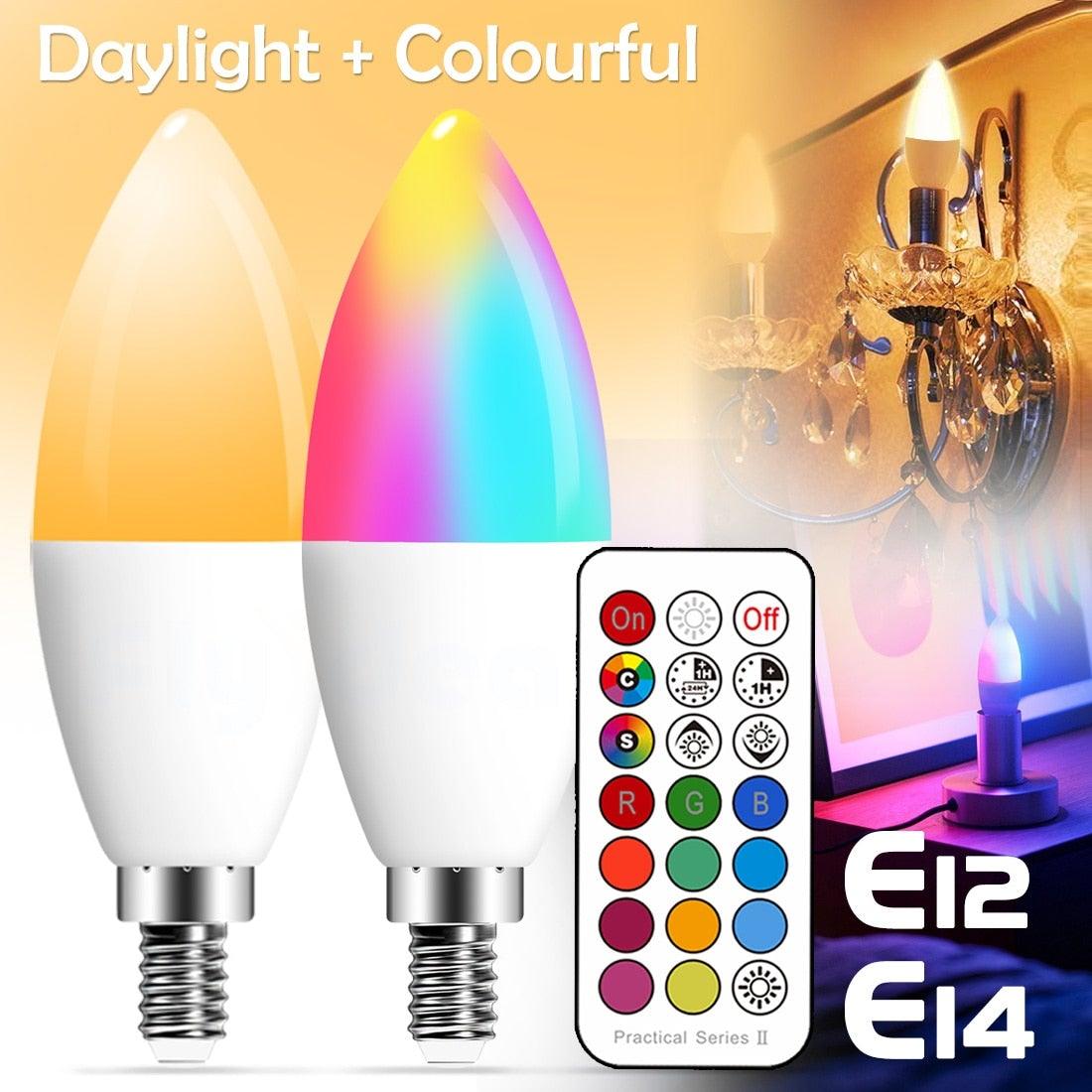 E14 LED Bulb Candle Color Indoor Neon Sign Light Bulb RGB Tape With Controller Lighting 220V E12 Dimmable Smart Lamp For Home Smart WiFi Candelabra Light Bulb, C37 Shape RGB+C+W LED Candle Light Bulb, 5W 400LM (2700k-6500k) Candelabra Bulb