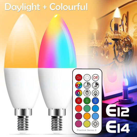 E14 LED Bulb Candle Color Indoor Neon Sign Light Bulb RGB Tape With Controller Lighting 220V E12 Dimmable Smart Lamp For Home Smart WiFi Candelabra Light Bulb, C37 Shape RGB+C+W LED Candle Light Bulb, 5W 400LM (2700k-6500k) Candelabra Bulb