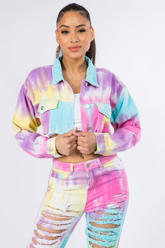 American Bazi Distressed Back Cropped Colorful Jacket Trendy & Stylish Buttoned Women Modern Outdoor Jacket For Women