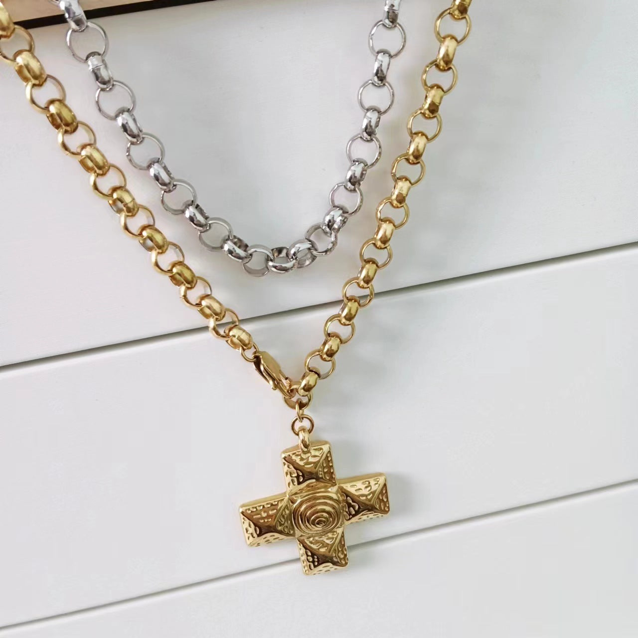 Titanium Steel Clavicle Chain 18K Gold Plated Cross