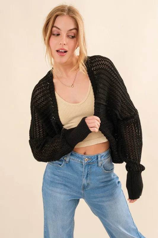 And The Why Fishnet Knitting Bolero Cardigan