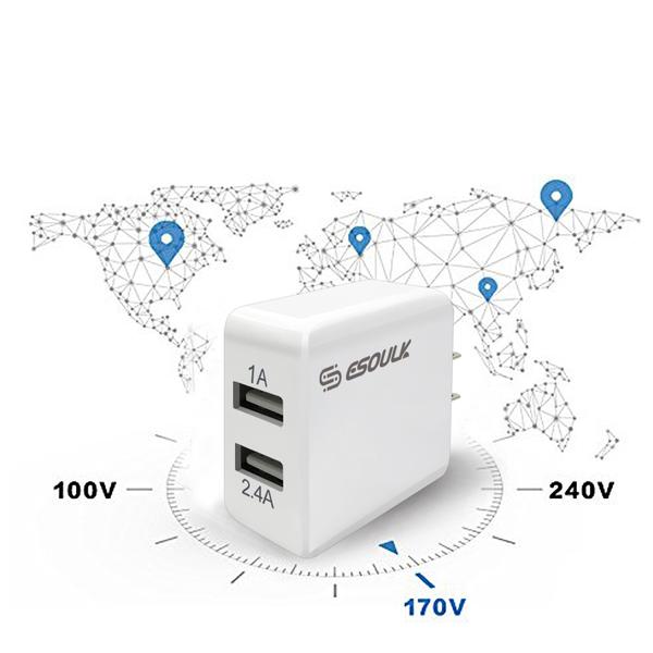 12W 2.4A Dual USB Travel Wall Charger With 5FT Charging Cable For IPhone XS MAX/XS/XR/X/8/7