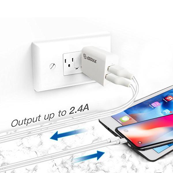 12W 2.4A Dual USB Travel Wall Charger With 5FT Charging Cable For IPhone XS MAX/XS/XR/X/8/7