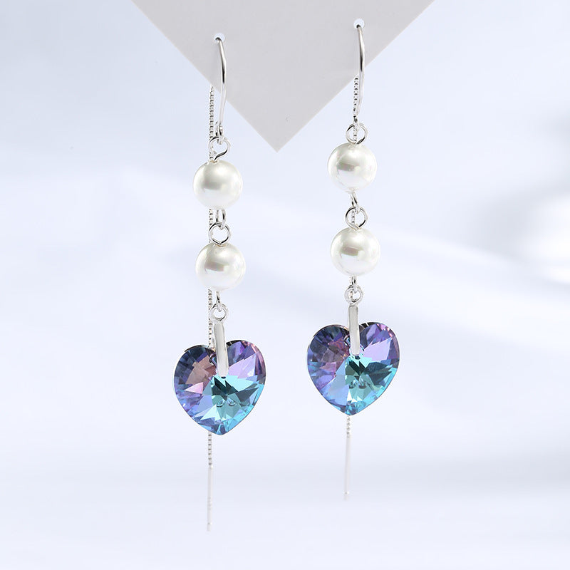 Creative Women's Fashion Earrings With Crystal Heart-shaped Pearls