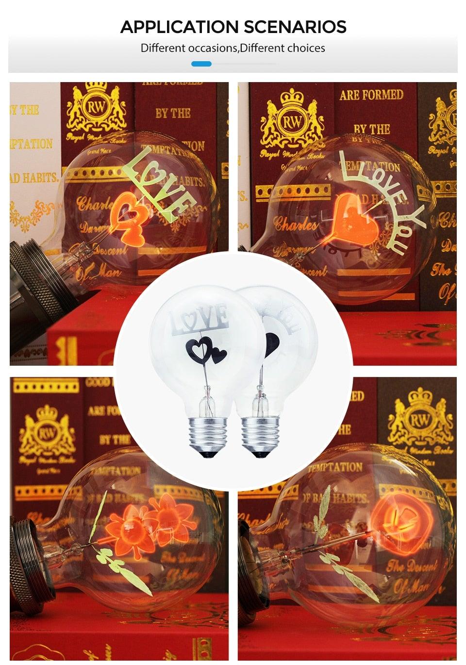 Edison Bulb Indoor Night Light Rose  Flower  Holiday Christmas Wedding Decor Bulbs High Brightness Daylight White Antique LED Filament Bulbs For Home Decor Party