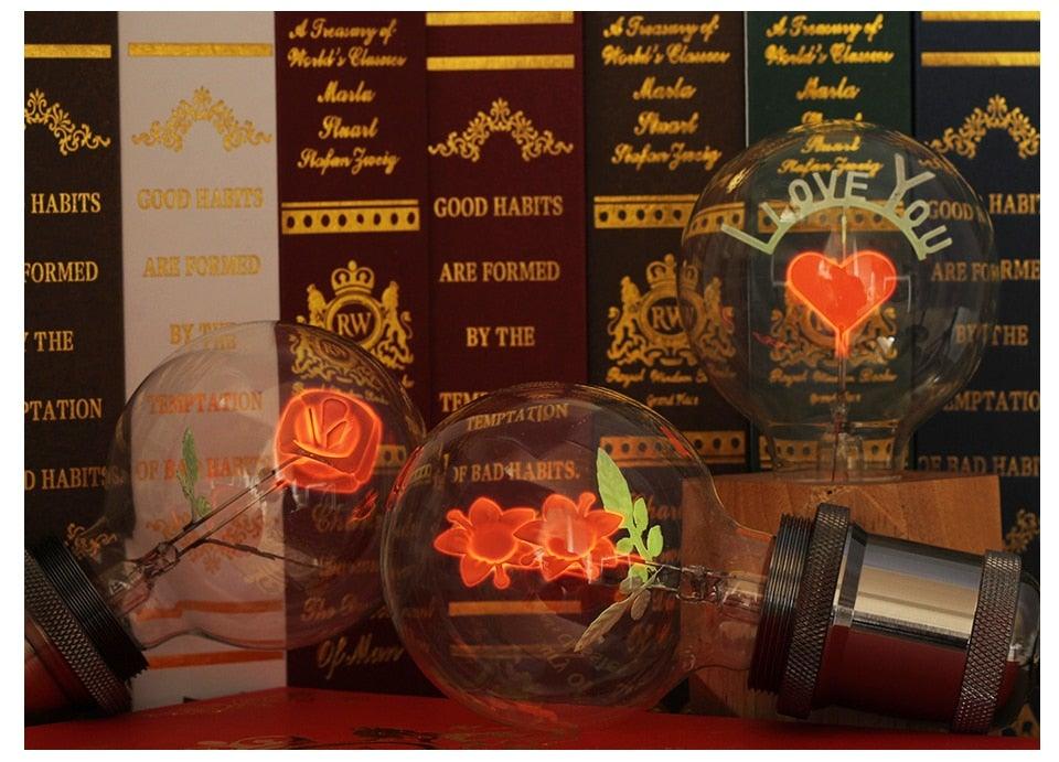 Edison Bulb Indoor Night Light Rose  Flower  Holiday Christmas Wedding Decor Bulbs High Brightness Daylight White Antique LED Filament Bulbs For Home Decor Party