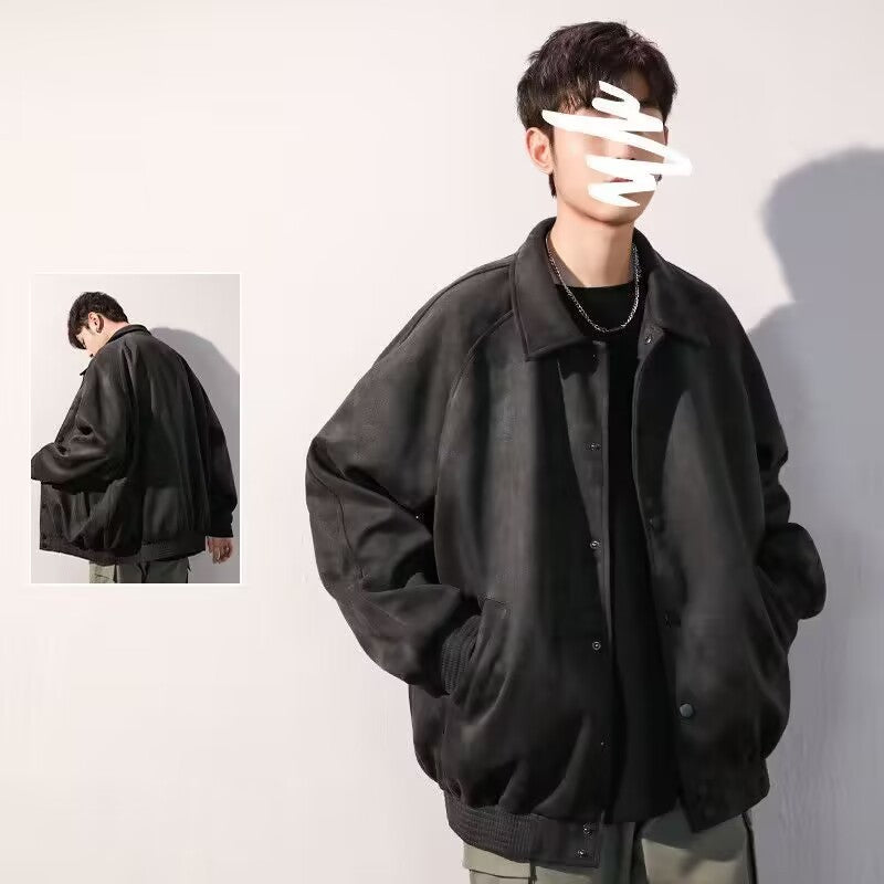 Men's Autumn Winter Suede Bomber Coat Autumn Top Jacket