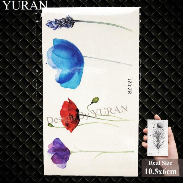 Elegant Lavender Flower Tattoo Stickers Temporary Waterproof Colorful Modern Children Tattoo