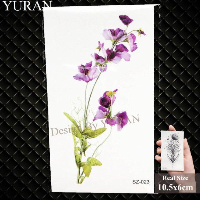 Elegant Lavender Flower Tattoo Stickers Temporary Waterproof Colorful Modern Children Tattoo