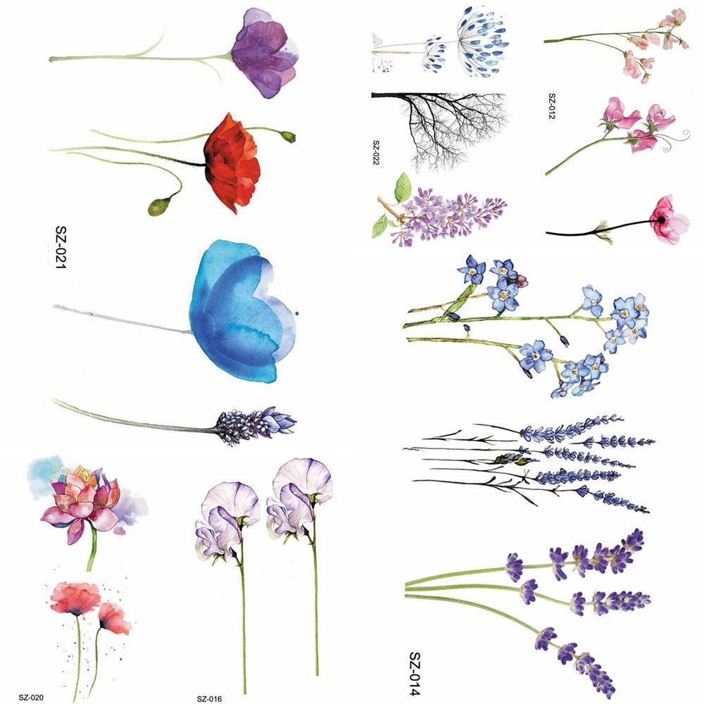 Elegant Lavender Flower Tattoo Stickers Temporary Waterproof Colorful Modern Children Tattoo