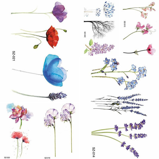 Elegant Lavender Flower Tattoo Stickers Temporary Waterproof Colorful Modern Children Tattoo