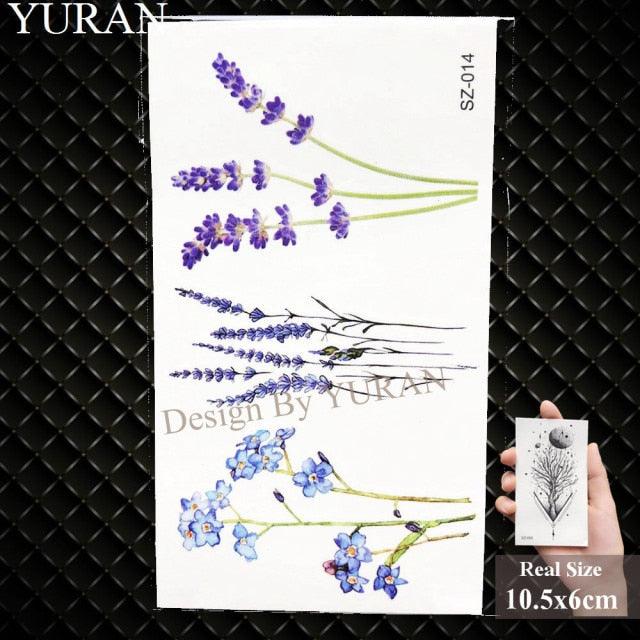 Elegant Lavender Flower Tattoo Stickers Temporary Waterproof Colorful Modern Children Tattoo