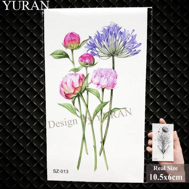Elegant Lavender Flower Tattoo Stickers Temporary Waterproof Colorful Modern Children Tattoo