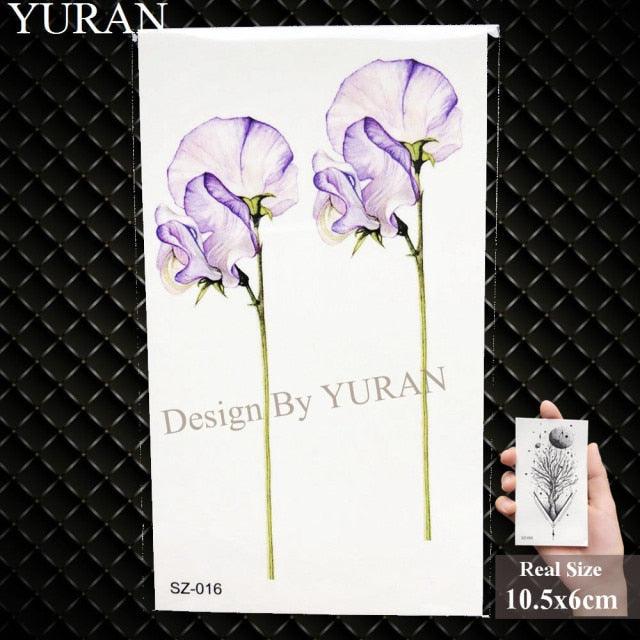 Elegant Lavender Flower Tattoo Stickers Temporary Waterproof Colorful Modern Children Tattoo