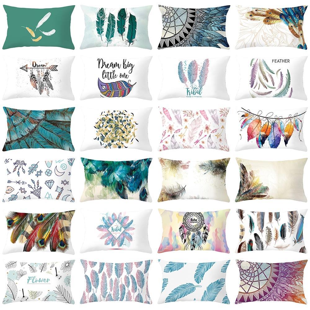 Elegant New Home Decoration Short Plush Pillow Case Feather Soft Rectangular Sofa Seat Bedroom Farmhouse Feather Decorative Throw Pillow Covers Home Decor 30x50CM