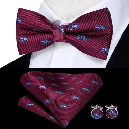 Elegant Silk Butterfly Business Bow Tie Pocket Square Cufflinks Set For Men Formal Wedding Bowtie Set For Office