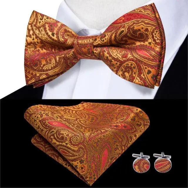 Elegant Silk Butterfly Business Bow Tie Pocket Square Cufflinks Set For Men Formal Wedding Bowtie Set For Office