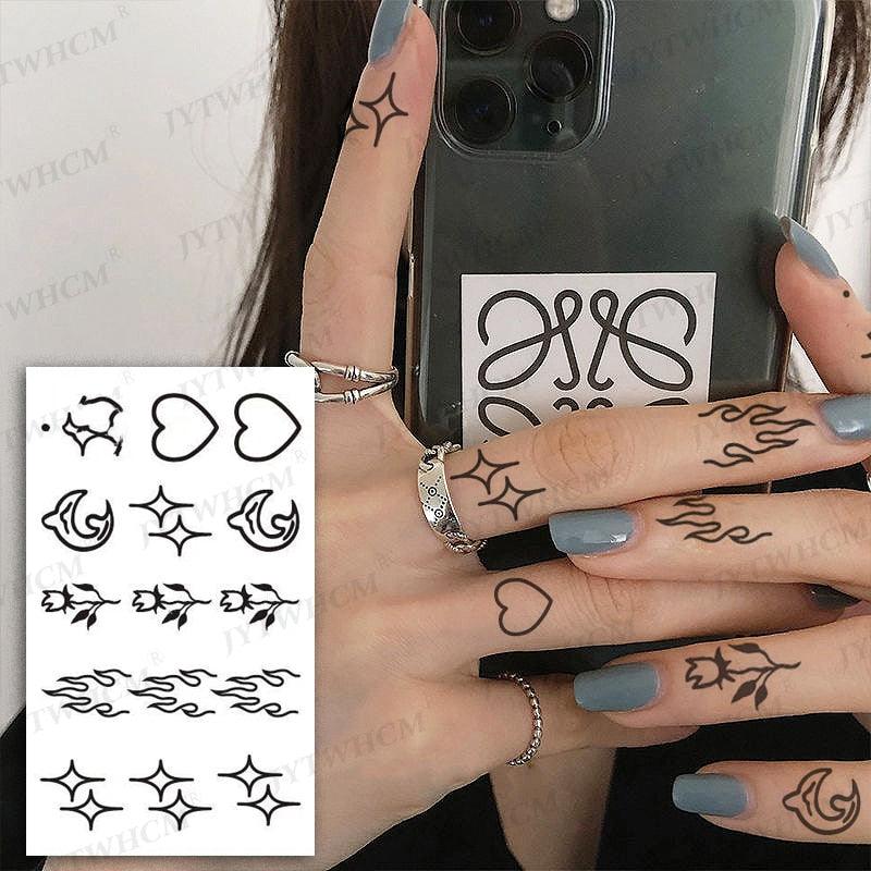 Elegant Small Waterproof Temporary Tattoo Sticker Makeup Flame Finger Black Square Rose Flower High Quality Design For Womens