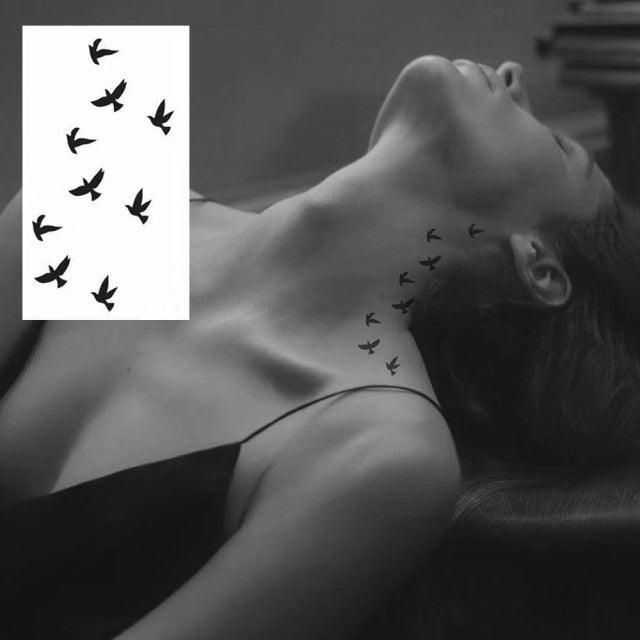 Elegant Small Waterproof Temporary Tattoo Sticker Makeup Flame Finger Black Square Rose Flower High Quality Design For Womens