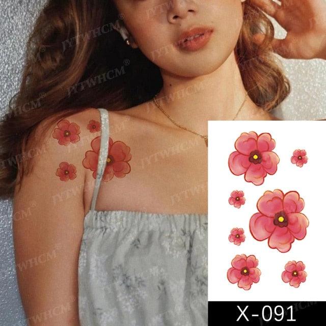 Elegant Small Waterproof Temporary Tattoo Sticker Makeup Flame Finger Black Square Rose Flower High Quality Design For Womens