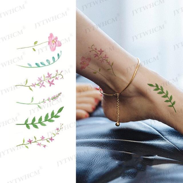 Elegant Small Waterproof Temporary Tattoo Sticker Makeup Flame Finger Black Square Rose Flower High Quality Design For Womens