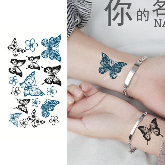 Elegant Small Waterproof Temporary Tattoo Sticker Makeup Flame Finger Black Square Rose Flower High Quality Design For Womens