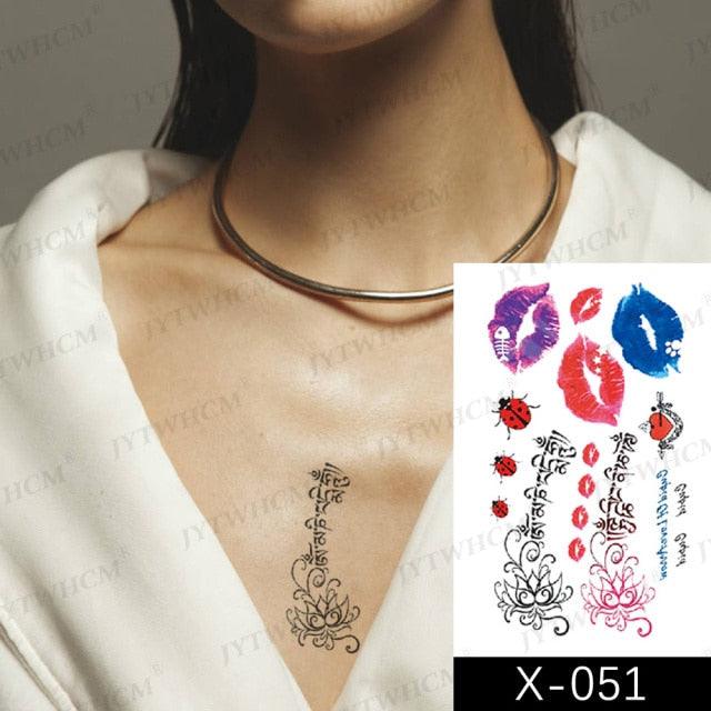 Elegant Small Waterproof Temporary Tattoo Sticker Makeup Flame Finger Black Square Rose Flower High Quality Design For Womens