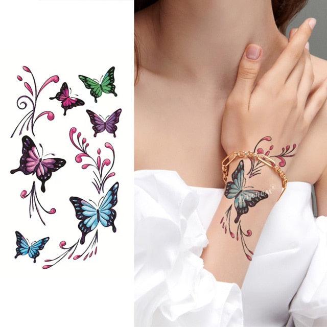 Elegant Small Waterproof Temporary Tattoo Sticker Makeup Flame Finger Black Square Rose Flower High Quality Design For Womens