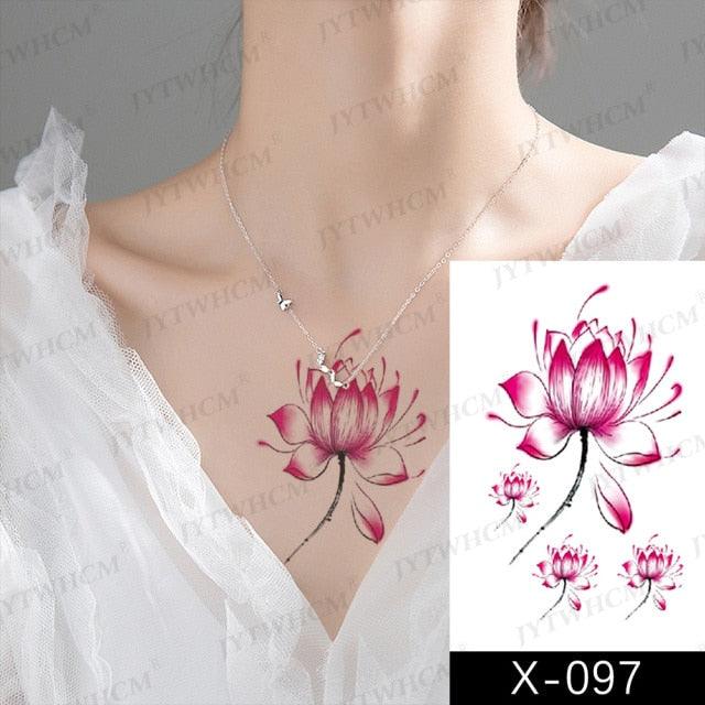 Elegant Small Waterproof Temporary Tattoo Sticker Makeup Flame Finger Black Square Rose Flower High Quality Design For Womens