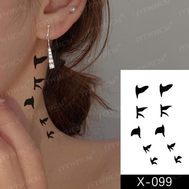 Elegant Small Waterproof Temporary Tattoo Sticker Makeup Flame Finger Black Square Rose Flower High Quality Design For Womens