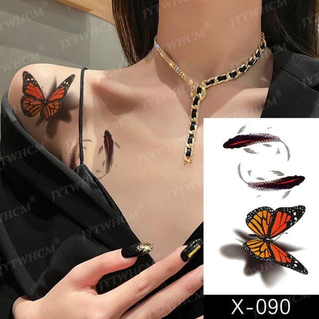 Elegant Small Waterproof Temporary Tattoo Sticker Makeup Flame Finger Black Square Rose Flower High Quality Design For Womens