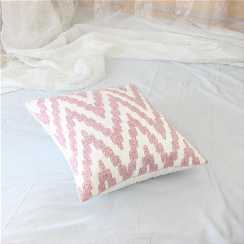 Embroidered Geometric Pillow Cover 100% Cotton Woolen Cushion Cover Modern Nordic Style Pink Blue Pillow Cover For Home Decor Embroidery Cushion Cover Decorative Throw Pillow Cover Geometric Invisible Pillow Cover for Living Room 45X45CM