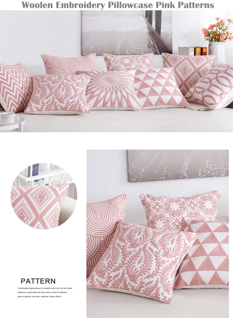 Embroidered Geometric Pillow Cover 100% Cotton Woolen Cushion Cover Modern Nordic Style Pink Blue Pillow Cover For Home Decor Embroidery Cushion Cover Decorative Throw Pillow Cover Geometric Invisible Pillow Cover for Living Room 45X45CM