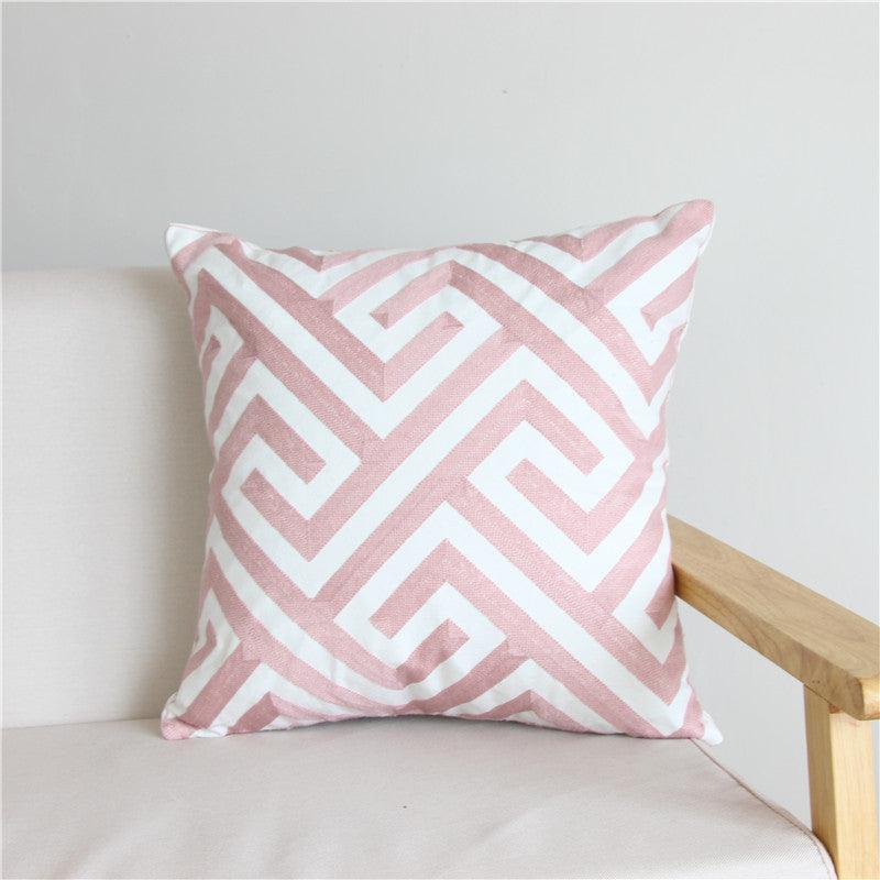 Embroidered Geometric Pillow Cover 100% Cotton Woolen Cushion Cover Modern Nordic Style Pink Blue Pillow Cover For Home Decor Embroidery Cushion Cover Decorative Throw Pillow Cover Geometric Invisible Pillow Cover for Living Room 45X45CM