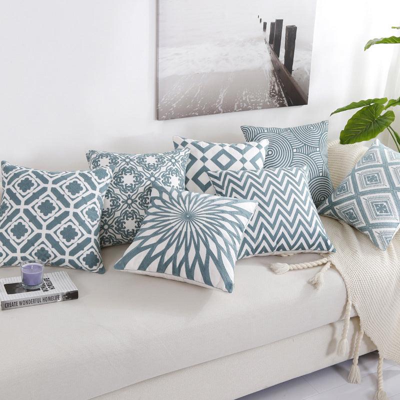 Embroidered Geometric Pillow Cover 100% Cotton Woolen Cushion Cover Modern Nordic Style Pink Blue Pillow Cover For Home Decor Embroidery Cushion Cover Decorative Throw Pillow Cover Geometric Invisible Pillow Cover for Living Room 45X45CM
