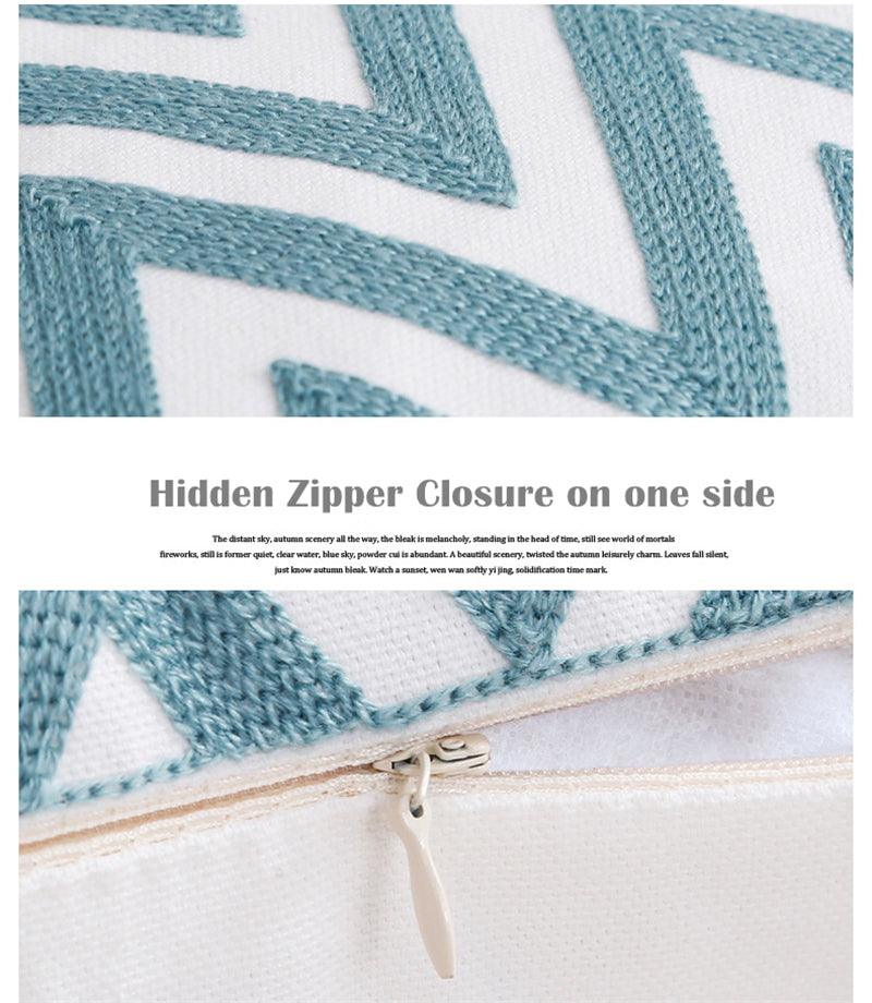 Embroidered Geometric Pillow Cover 100% Cotton Woolen Cushion Cover Modern Nordic Style Pink Blue Pillow Cover For Home Decor Embroidery Cushion Cover Decorative Throw Pillow Cover Geometric Invisible Pillow Cover for Living Room 45X45CM