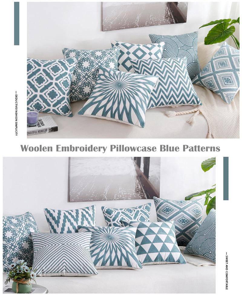 Embroidered Geometric Pillow Cover 100% Cotton Woolen Cushion Cover Modern Nordic Style Pink Blue Pillow Cover For Home Decor Embroidery Cushion Cover Decorative Throw Pillow Cover Geometric Invisible Pillow Cover for Living Room 45X45CM